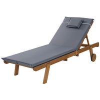 Thumbnail for Gardeon Sun Lounge Wooden Lounger Outdoor Furniture Day Bed Wheel Patio Grey