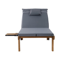 Thumbnail for Gardeon Sun Lounge Wooden Lounger Outdoor Furniture Day Bed Wheel Patio Grey