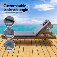 Thumbnail for Gardeon Sun Lounge Wooden Lounger Outdoor Furniture Day Bed Wheel Patio Grey