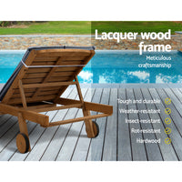 Thumbnail for Gardeon Sun Lounge Wooden Lounger Outdoor Furniture Day Bed Wheel Patio Grey