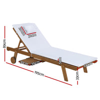 Thumbnail for Gardeon Sun Lounge Wooden Lounger Outdoor Furniture Day Bed Wheel Patio White