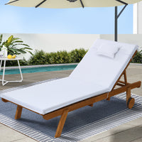 Thumbnail for Gardeon Sun Lounge Wooden Lounger Outdoor Furniture Day Bed Wheel Patio White