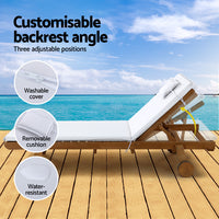 Thumbnail for Gardeon 2pc Sun Lounge Wooden Lounger Outdoor Furniture Day Bed Wheel Patio White