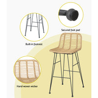 Thumbnail for Gardeon 2-Piece Outdoor Bar Stools Wicker Dining Chair Bistro Patio Balcony