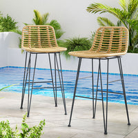 Thumbnail for Gardeon 2-Piece Outdoor Bar Stools Wicker Dining Chair Bistro Patio Balcony