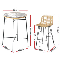 Thumbnail for Gardeon 3 PCS Outdoor Bar Set Wicker Dining Bistro Patio Table Chairs Set Steel