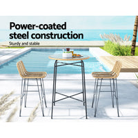 Thumbnail for Gardeon 3 PCS Outdoor Bar Set Wicker Dining Bistro Patio Table Chairs Set Steel