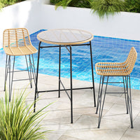 Thumbnail for Gardeon 3 PCS Outdoor Bar Set Wicker Dining Bistro Patio Table Chairs Set Steel