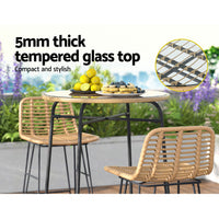 Thumbnail for Gardeon Outdoor Bar Table Wicker Dining Bistro Patio Balcony Glass Table Steel