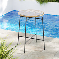 Thumbnail for Gardeon Outdoor Bar Table Wicker Dining Bistro Patio Balcony Glass Table Steel