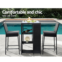 Thumbnail for Gardeon 3 PCS Outdoor Bar Table Stools Set Patio Furniture Dining Chairs Wicker