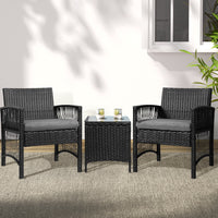 Thumbnail for Gardeon Patio Furniture Outdoor Bistro Set Dining Chairs Setting 3 Piece Wicker