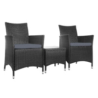 Thumbnail for Gardeon 3 Piece Wicker Outdoor Furniture Set - Black