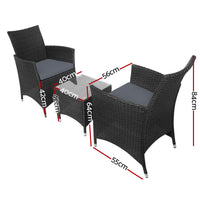 Thumbnail for Gardeon 3 Piece Wicker Outdoor Furniture Set - Black