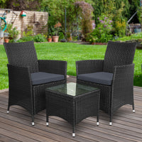 Thumbnail for Gardeon 3 Piece Wicker Outdoor Furniture Set - Black