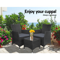 Thumbnail for Gardeon 3 Piece Wicker Outdoor Furniture Set - Black