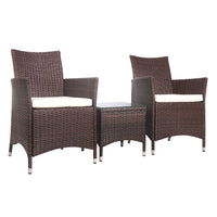 Thumbnail for Gardeon 3 Piece Wicker Outdoor Furniture Set - Brown