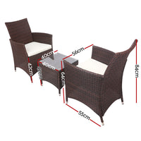 Thumbnail for Gardeon 3 Piece Wicker Outdoor Furniture Set - Brown