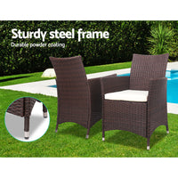 Thumbnail for Gardeon 3 Piece Wicker Outdoor Furniture Set - Brown