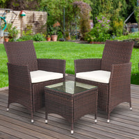 Thumbnail for Gardeon 3 Piece Wicker Outdoor Furniture Set - Brown