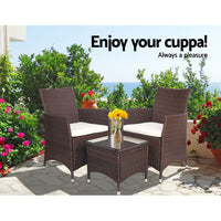 Thumbnail for Gardeon 3 Piece Wicker Outdoor Furniture Set - Brown