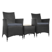 Thumbnail for Gardeon 3pc Bistro Wicker Outdoor Furniture Set Black