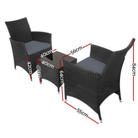 Thumbnail for Gardeon 3pc Bistro Wicker Outdoor Furniture Set Black