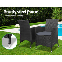 Thumbnail for Gardeon 3pc Bistro Wicker Outdoor Furniture Set Black