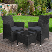 Thumbnail for Gardeon 3pc Bistro Wicker Outdoor Furniture Set Black