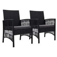 Thumbnail for Outdoor Furniture Set of 2 Dining Chairs Wicker Garden Patio Cushion Black Gardeon