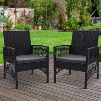 Thumbnail for Outdoor Furniture Set of 2 Dining Chairs Wicker Garden Patio Cushion Black Gardeon