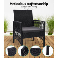 Thumbnail for Outdoor Furniture Set of 2 Dining Chairs Wicker Garden Patio Cushion Black Gardeon