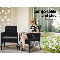 Thumbnail for Outdoor Furniture Set of 2 Dining Chairs Wicker Garden Patio Cushion Black Gardeon