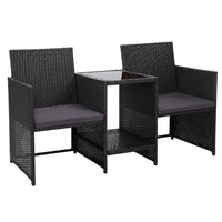 Thumbnail for Gardeon Outdoor Setting Wicker Loveseat Birstro Set Patio Garden Furniture Black