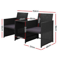 Thumbnail for Gardeon Outdoor Setting Wicker Loveseat Birstro Set Patio Garden Furniture Black