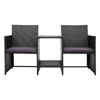 Thumbnail for Gardeon Outdoor Setting Wicker Loveseat Birstro Set Patio Garden Furniture Black