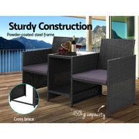 Thumbnail for Gardeon Outdoor Setting Wicker Loveseat Birstro Set Patio Garden Furniture Black