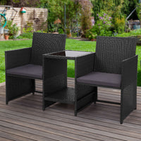 Thumbnail for Gardeon Outdoor Setting Wicker Loveseat Birstro Set Patio Garden Furniture Black