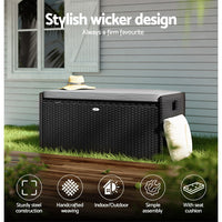 Thumbnail for Gardeon Outdoor Storage Bench Box Garden Sheds Tools Wicker Cushion Patio Chair