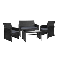 Thumbnail for Gardeon Set of 4 Outdoor Lounge Setting Rattan Patio Wicker Dining Set Black