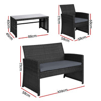 Thumbnail for Gardeon Set of 4 Outdoor Lounge Setting Rattan Patio Wicker Dining Set Black