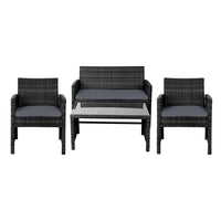 Thumbnail for Gardeon Set of 4 Outdoor Lounge Setting Rattan Patio Wicker Dining Set Black