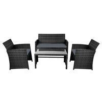 Thumbnail for Gardeon Set of 4 Outdoor Lounge Setting Rattan Patio Wicker Dining Set Black