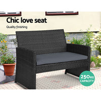 Thumbnail for Gardeon Set of 4 Outdoor Lounge Setting Rattan Patio Wicker Dining Set Black