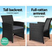 Thumbnail for Gardeon Set of 4 Outdoor Lounge Setting Rattan Patio Wicker Dining Set Black