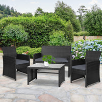 Thumbnail for Gardeon Set of 4 Outdoor Lounge Setting Rattan Patio Wicker Dining Set Black