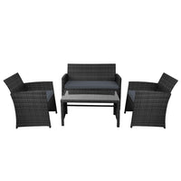 Thumbnail for Gardeon Rattan Furniture Outdoor Lounge Setting Wicker Dining Set w/Storage Cover Black