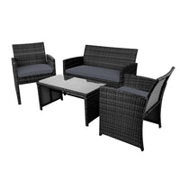 Thumbnail for Gardeon Rattan Furniture Outdoor Lounge Setting Wicker Dining Set w/Storage Cover Black