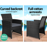 Thumbnail for Gardeon Rattan Furniture Outdoor Lounge Setting Wicker Dining Set w/Storage Cover Black