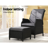 Thumbnail for Gardeon Recliner Chair Sun lounge Setting Outdoor Furniture Patio Wicker Sofa